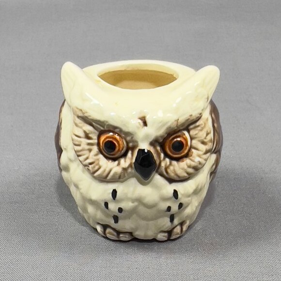 Vtg Stoneware Ceramic Owl Bird Ivory Toothpick Holder Embossed Figurine Japan - Picture 2 of 10